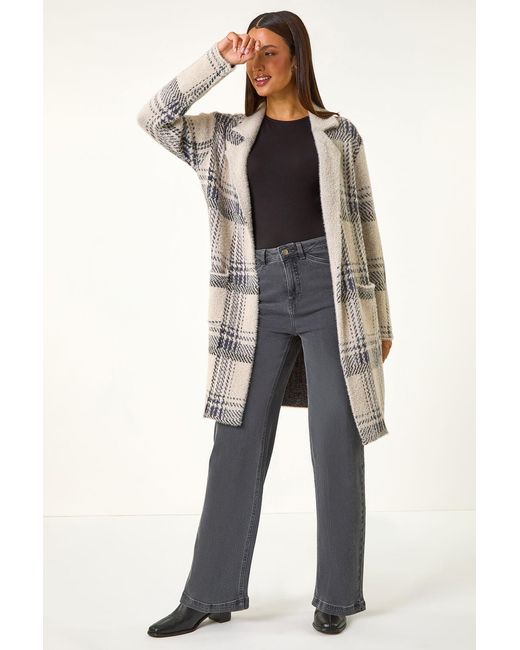 Roman Blue Patchwork Check Collar Pocket Cardigan