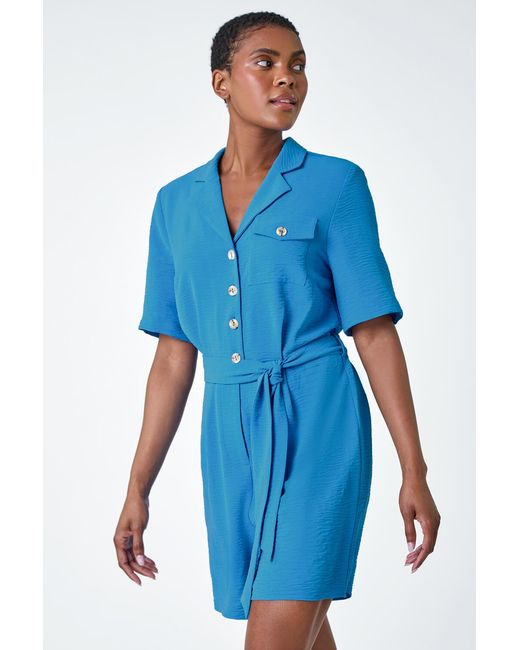 Roman Blue Textured Tie Waist Playsuit