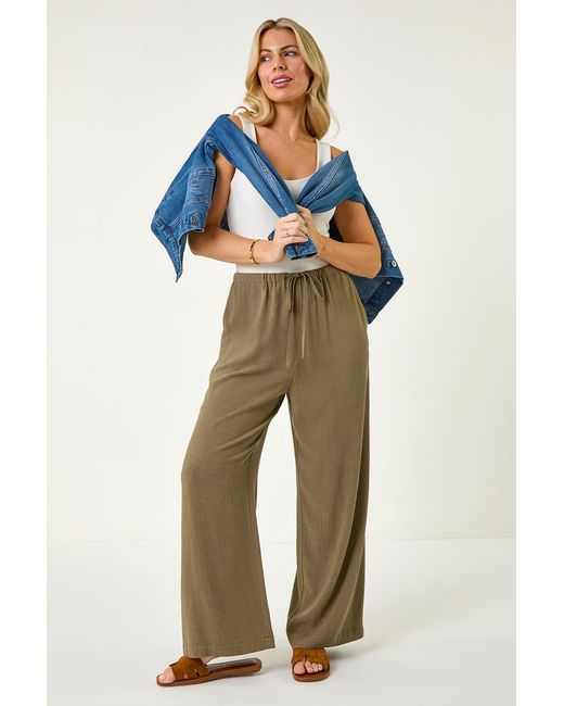 Roman Petite Natural Linen Mix Wide Leg Trouser