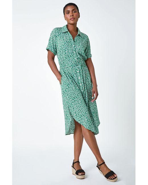 Roman Green Ditsy Floral Print Shirt Dress