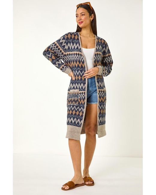 Roman Multicolor Patterned Belted Knit Cardigan
