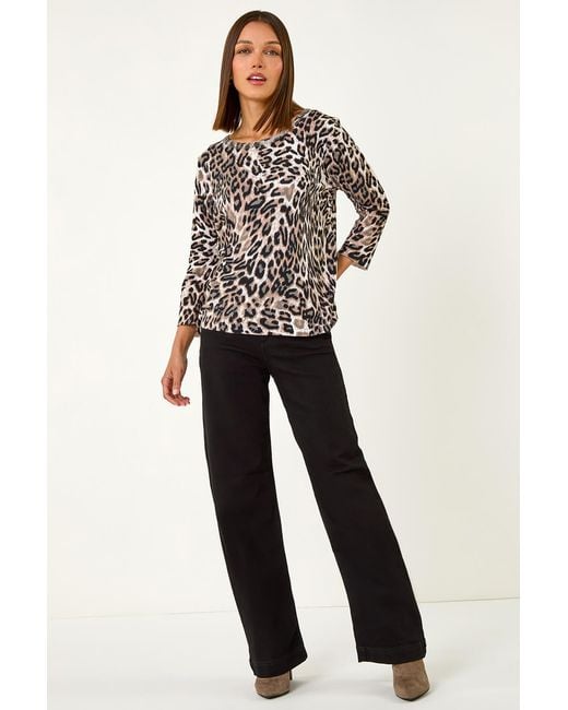 Roman Gray Animal Print Embellished Neck Jumper
