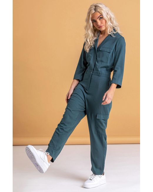 Roman Dusk Fashion Utility Jumpsuit With Pockets in Blue | Lyst UK