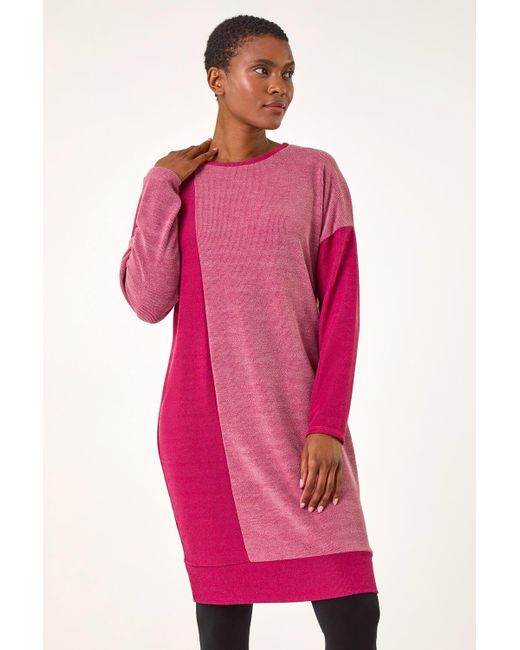Roman Pink Colour Block Stretch Jumper Dress