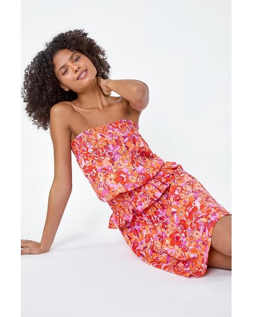D.u.s.k Floral Elastic Waist Shirred A Line Mini Skirt