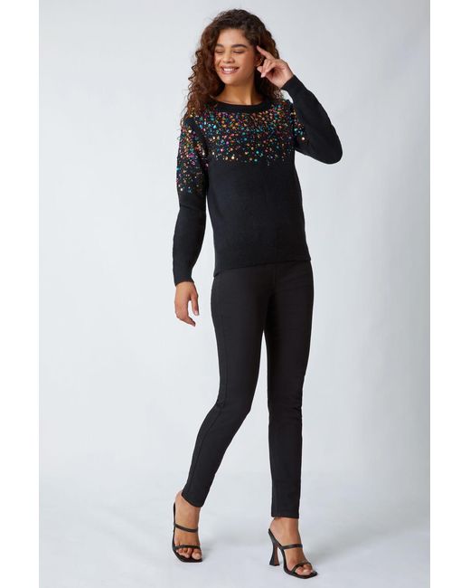 Roman Black Embellished Sequin Stretch Jumper
