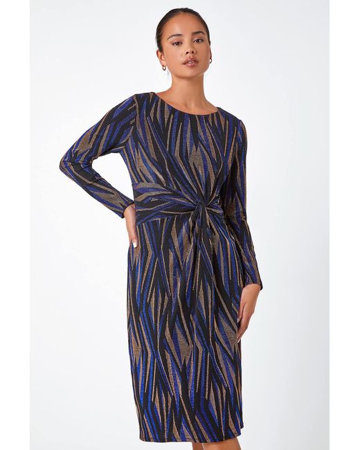Roman Petite Blue Shimmer Knot Stretch Dress