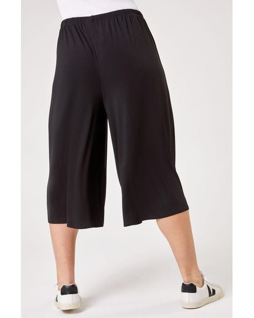 Roman Curve Black Plain Elastic Waist Culotte Trousers