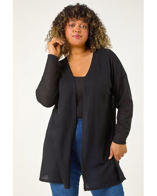 Roman Curve Black Textured Longline Cardigan