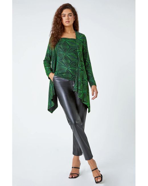 Roman Green Geometric Sparkle Embellished Kimono
