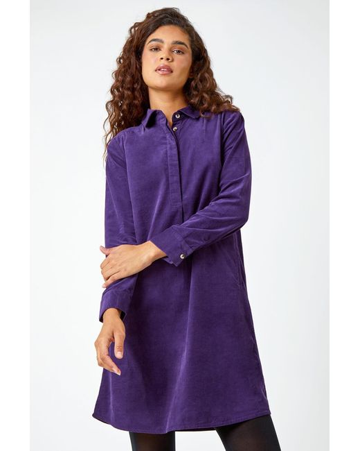 Roman Purple Corduroy Tunic Shirt Dress