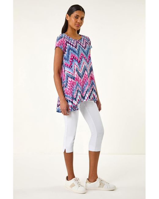 Roman White Abstract Chevron Tunic Top