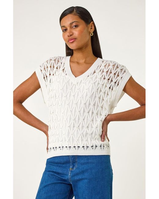 Roman White Pearl Double Layer Knit Top