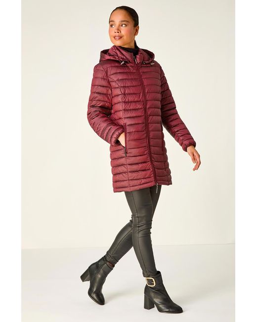 Roman Petite Red Quilted Longline Puffer Coat