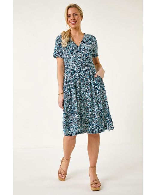 Roman Petite Blue Spot Puff Print Dress