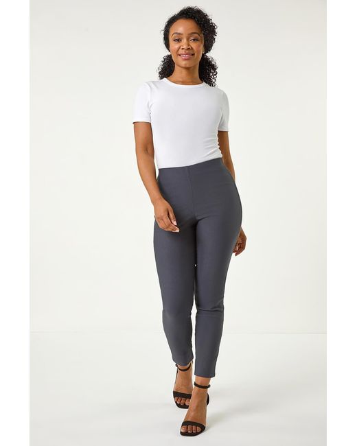 Roman Petite Gray Full Length Elastic Waist Trousers