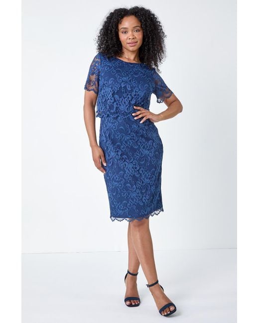 Roman Blue Originals Petite Lace Overlay Stretch Dress
