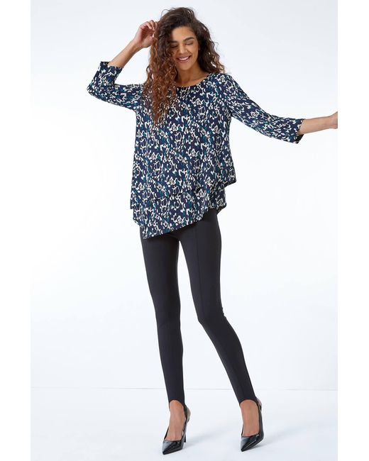 Roman Blue Burnout Animal Asymmetric Stretch Top
