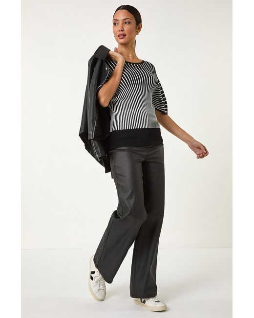 Roman Black Contrast Stripe Ribbed Knit Jumper