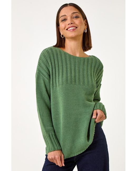 Roman Green Yoke Stitch Detail Jumper