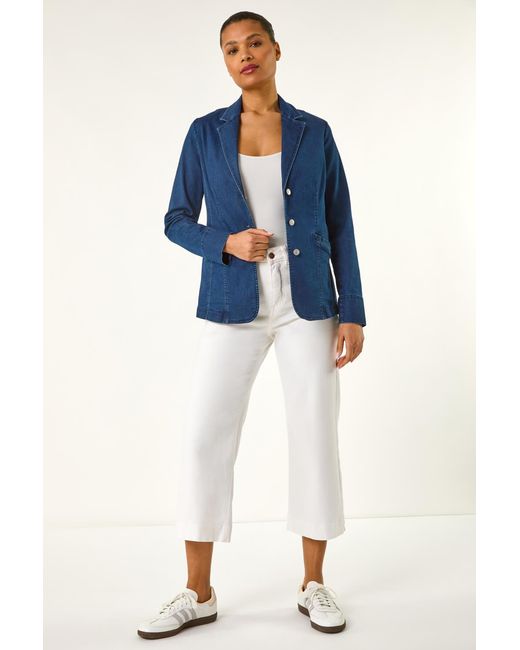 Roman Blue Denim Collar Stretch Blazer
