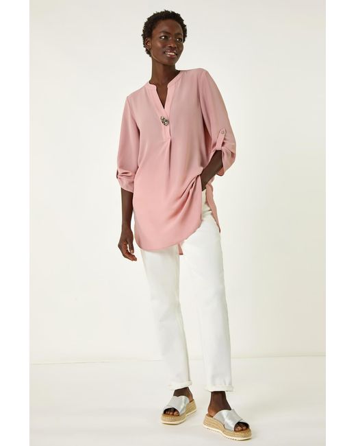 Roman Natural Button Detail Longline Blouse