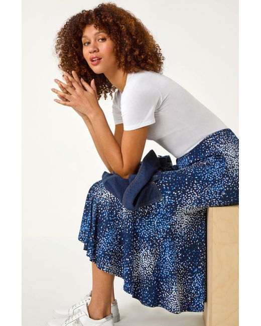 Roman Blue Abstract Print Panel Skirt