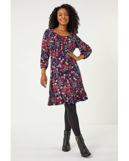 Roman Petite Gathered Floral Dress
