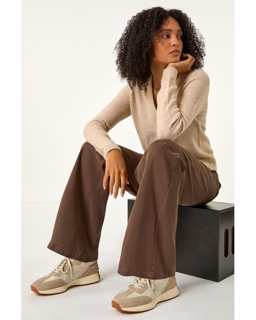Roman Brown Shimmer V-Neck Ribbed Cardigan
