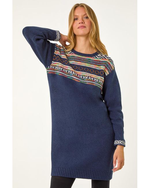 Roman Blue Nordic Pattern Knit Dress