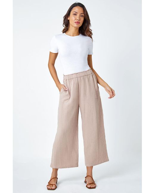 Roman Natural Textured Cotton Culotte Trousers