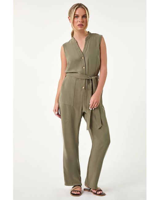Roman Petite Green Button Detail Pocket Jumpsuit