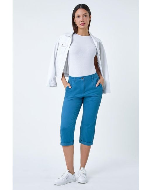 Roman Blue Cotton Blend Cropped Chino Trousers