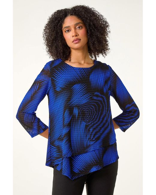Roman Blue Abstract Print Asymmetric Top