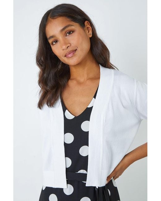 Roman White Knitted Bow Detail Shrug