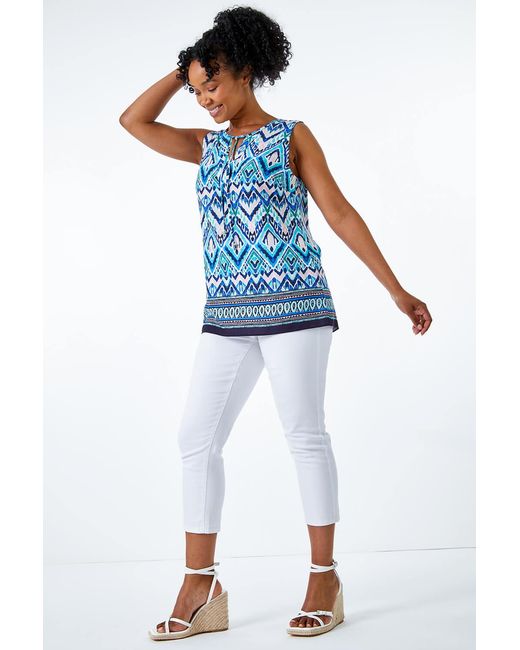 Roman Petite Blue Border Print Top