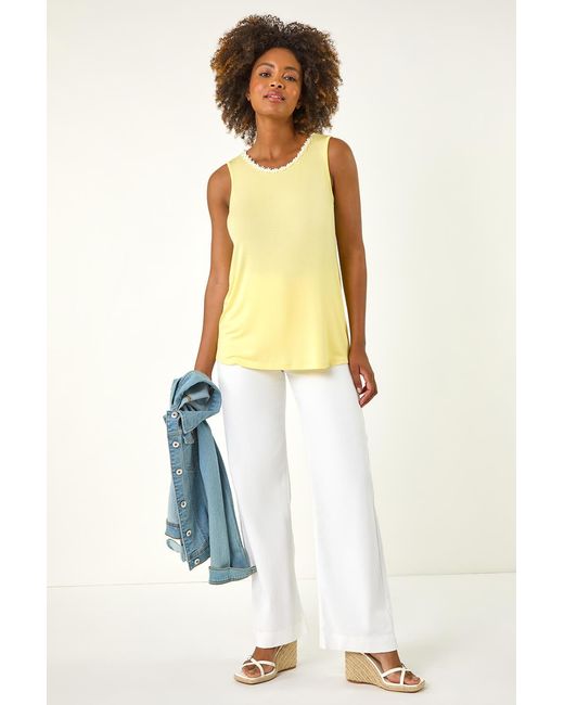 Roman Yellow Daisy Neck Trim Vest Top