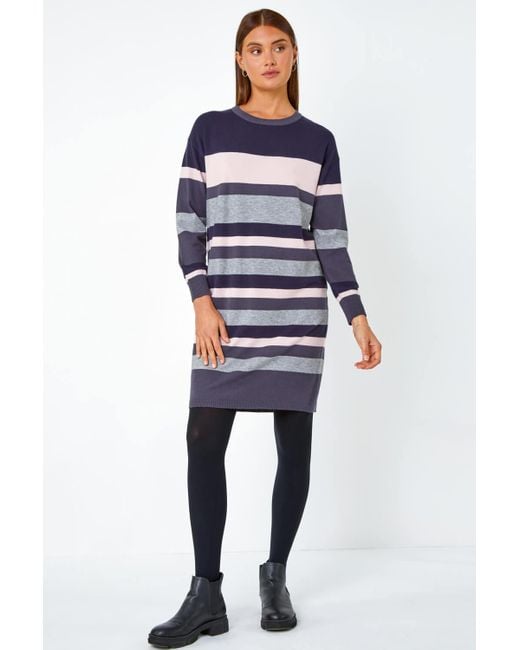 Roman Blue Stripe Print Knitted Jumper Dress