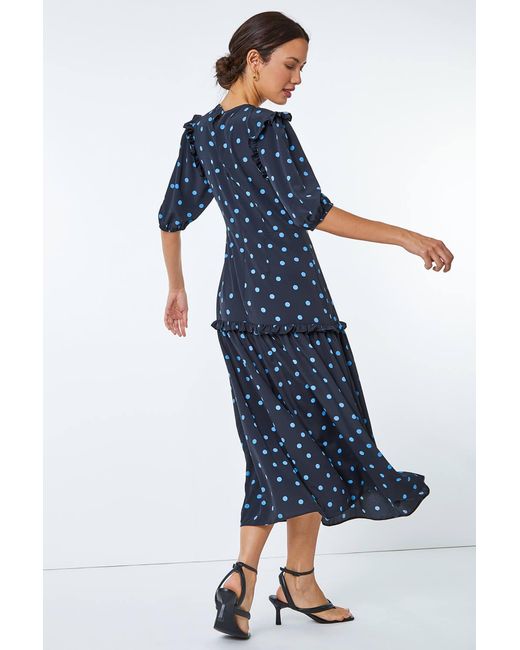 D.u.s.k Black Tiered Polka Dot Maxi Dress