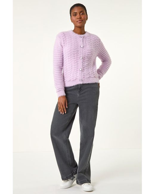 Roman Purple Fluffy Knit Button Cardigan