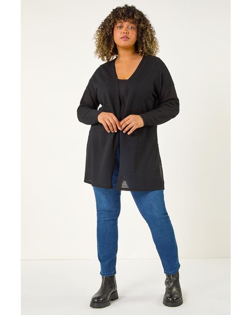 Roman Curve Black Textured Longline Cardigan