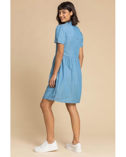 Roman Blue Denim Buttoned Shirt Dress