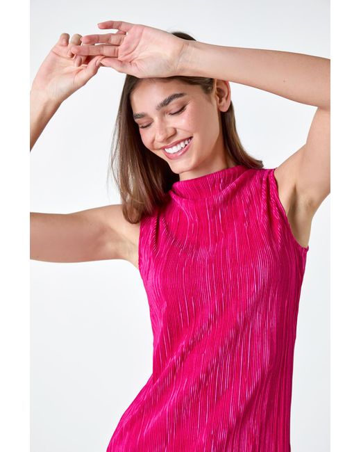 Roman Pink Plisse High Neck Stretch Top