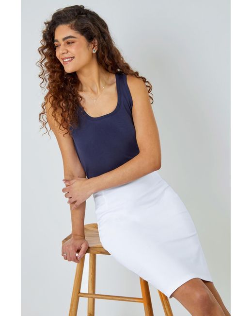 Roman Blue Pull On Stretch Elastic Waist Pencil Skirt