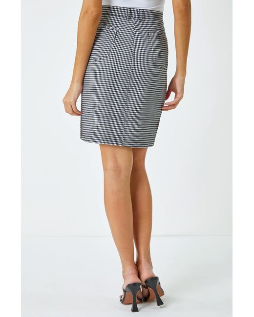 Roman Gray Gingham Straight Elastic Waist Stretch Skirt