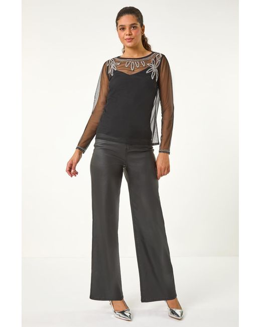 Roman Black Embellished Sequin Mesh Top