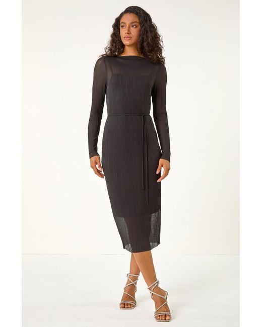 D.u.s.k Black Pleated Plisse Mesh Midi Dress