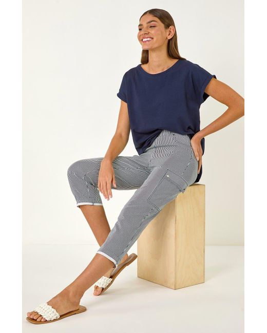 Roman Blue Stripe Cropped Cargo Trouser