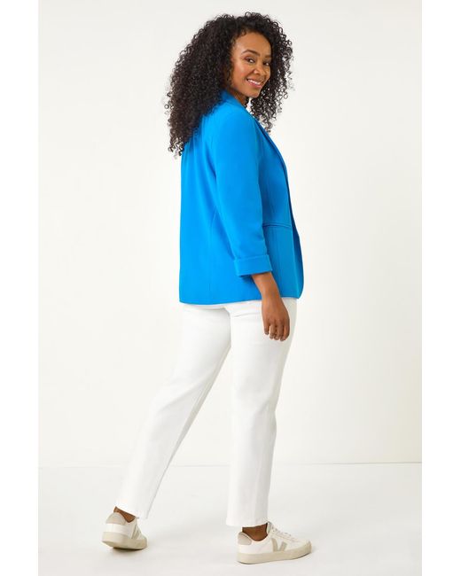 Roman Petite Blue Revere Collar Stretch Blazer