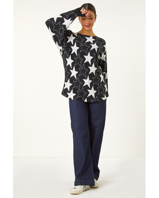 Roman Black Star Print Long Sleeve Jumper